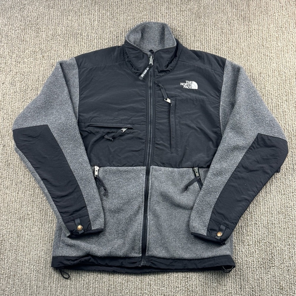 VTG The North Face Mens M Denali Jacket Full Zip Fleece Grey Black 2000s Y2K